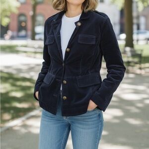 Talbots Navy Blue Velvet Marching Band Paramilitary Blazer Jacket Metal Buttons